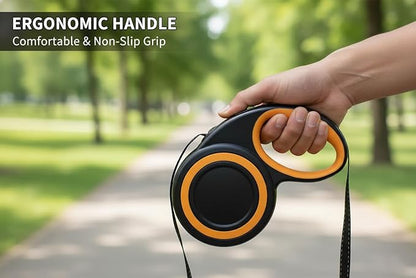 Retractable Dog Leash with Reflective Tape - 16ft Heavy Duty Tangle-Free Walking Leash for Small to Medium Dogs - Ergonomic Non-Slip Grip - Enhanced Night Safety & One-Handed Brake