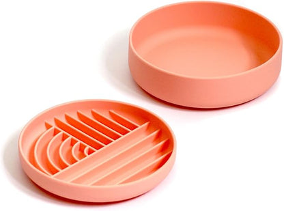 Slow-Feeder & Water Bowl Set by The Dog Tale | Food-Grade Silicone Dog Bowls, BPA-Free, Dishwasher Safe, Freezer Safe (Sherbet)