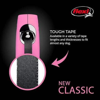 FLEXI® Classic XS Tape Retractable Dog Leash (Pink)-10 ft for Extra Small, Tiny Dogs up to 26 lbs| Ultra Compact Pocket-Size, 3-Finger Grip, German Quality| Tangle-Free, One-Hand Brake, Pause & Lock