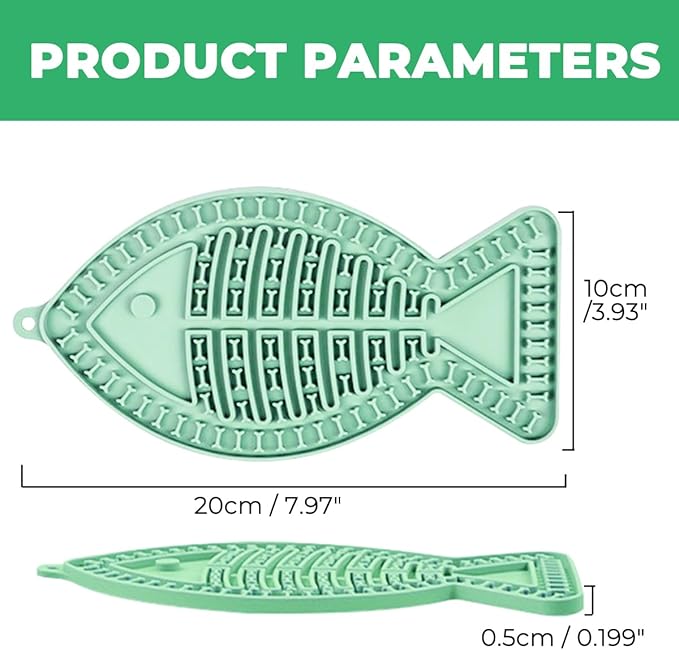 Fish-Shaped Cat Slow Feeders Lick Mat Fun Alternative to a Slow Feed Cat Bowl or Dish Perfect for Food, Treats and Anxiety Reduction (Green)
