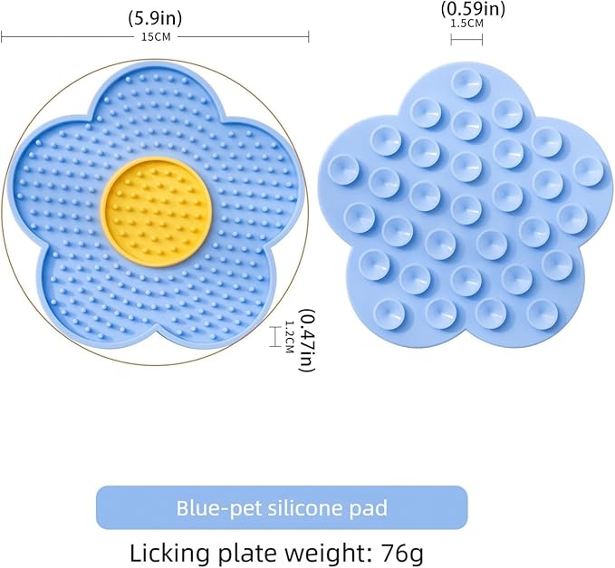 Slow Feeder Mat for Fast Eaters Pet Lick Pad Flower Design Silicone Grooming & Training Aid for Anxious Dogs Cats Blue One Size
