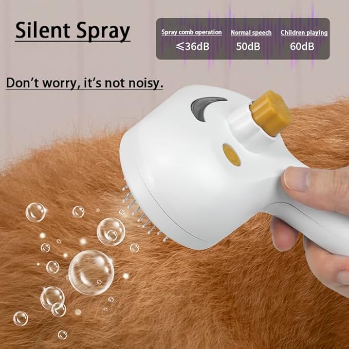 Pet Grooming Steam Brush, 3-in-1 Spray-on Hair Removal Comb for Long-Haired and Short-Haired Cats and Dogs