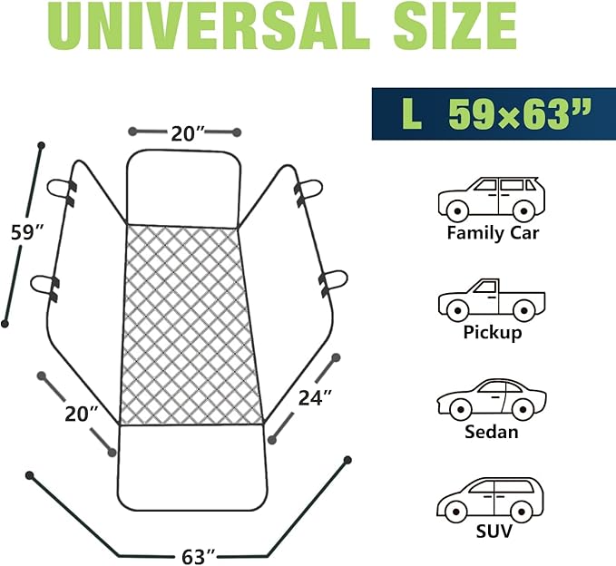 NESTROAD Dog Car Seat Cover for Back Seat,Waterproof & Scratchproof & Hammock for Dogs Backseat Protection,600D Heavy Duty Dog Seat Cover for Cars, Trucks and SUVs(Gray,59"×63")