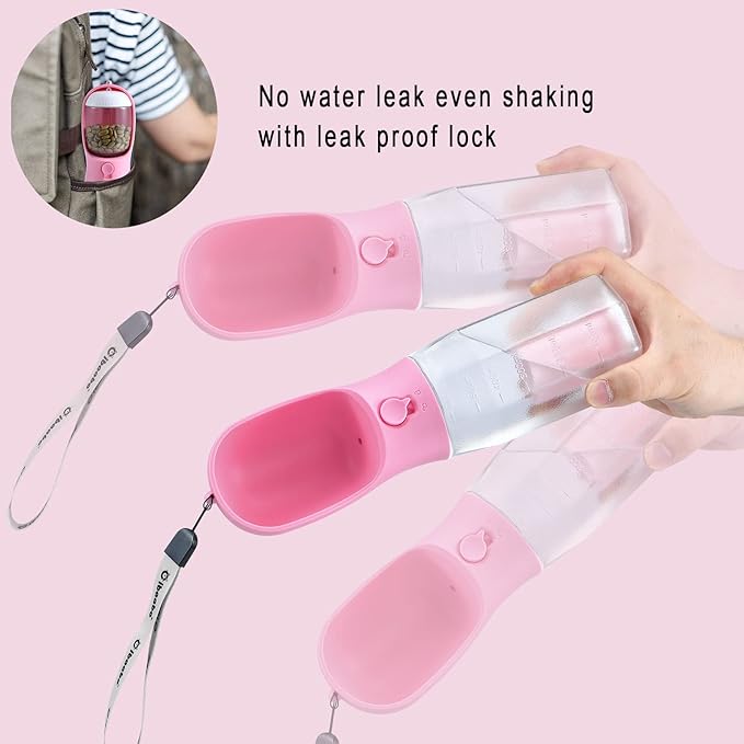 Cibaabo Dog Water Bottle with Food Container & Poop Bag Holder, Travel Water Bowl, Portable Pet Dispenser, Girl Dog Accessories Stuff Items Essentials Gift for Yorkie Chihuahua Walking Hiking