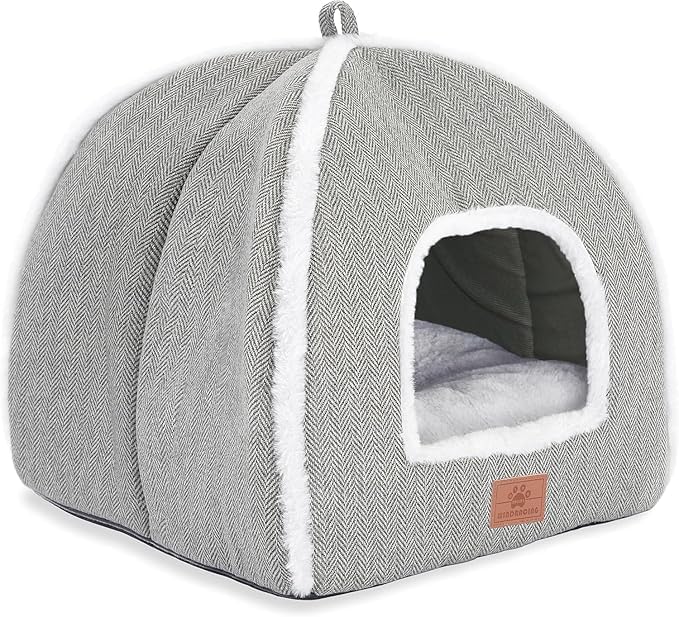 Cat Beds for Indoor Cats-Cat Bed Cave House Tent for Kittens and Small Pets with Washable Cushioned,Soft and Warm Indoor House, Grey, 15 inches - Image 4