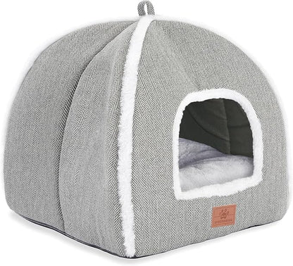 Cat Beds for Indoor Cats-Cat Bed Cave House Tent for Kittens and Small Pets with Washable Cushioned,Soft and Warm Indoor House, Grey, 15 inches - Image 4