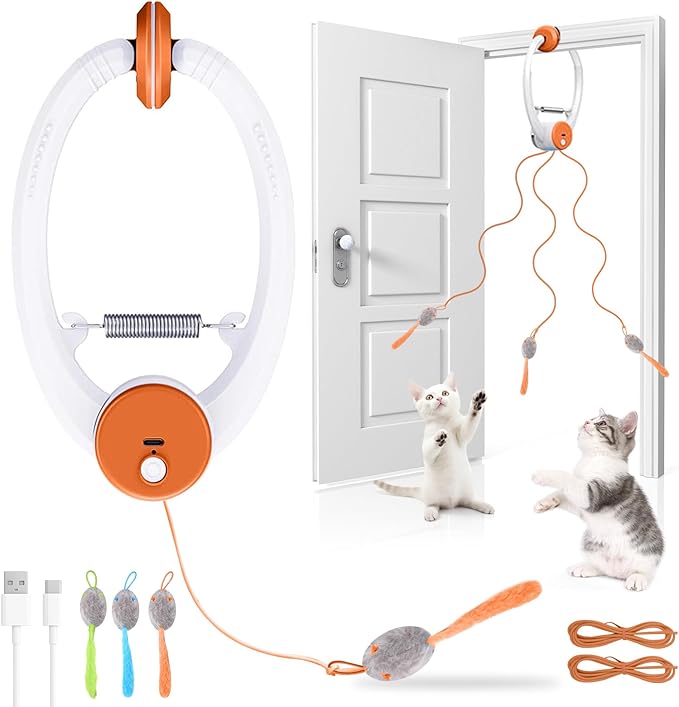 Interactive Cat Toys for Indoor Cats, Automatic Electric Flying Bird Feather Wand Toy, Rechargeable Electric Exercise Feather Toy for Bored Kittens and Adult Cats, Orange