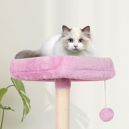 MIAO PAW Pink Cute Cat Tree for Indoor Cat Tower with Scratching Post Modern Activity House Hammock Hanging Ball Condo with Board