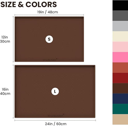 VIVAGLORY Dog Bowl Mat Grippymat Pet Food Mat, Waterproof Washable Nonslip Silicone for Pet & Cat, Food and Water Placemat with Lip & Raised Edges for Indoor Floor, S, Chocolate