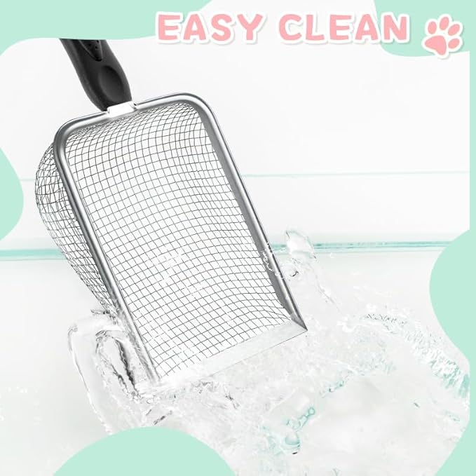 Metal Cat Litter Scoop,Sturdy Litter Cleaner Corner Shovel,Stainless Steel Mesh Litter Shovel,Easy to Clean Reptile Terrarium Sand Waste(Black)-Christmas
