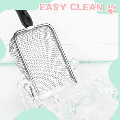 Metal Cat Litter Scoop,Sturdy Litter Cleaner Corner Shovel,Stainless Steel Mesh Litter Shovel,Easy to Clean Reptile Terrarium Sand Waste(Black)-Christmas