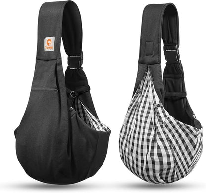 Tomkas Small Dog Cat Sling Carrier Puppy Purse Travel Wrap Soft Crossbody Pet Bag (Black, M - Zip Pocket & Adjust Strap)