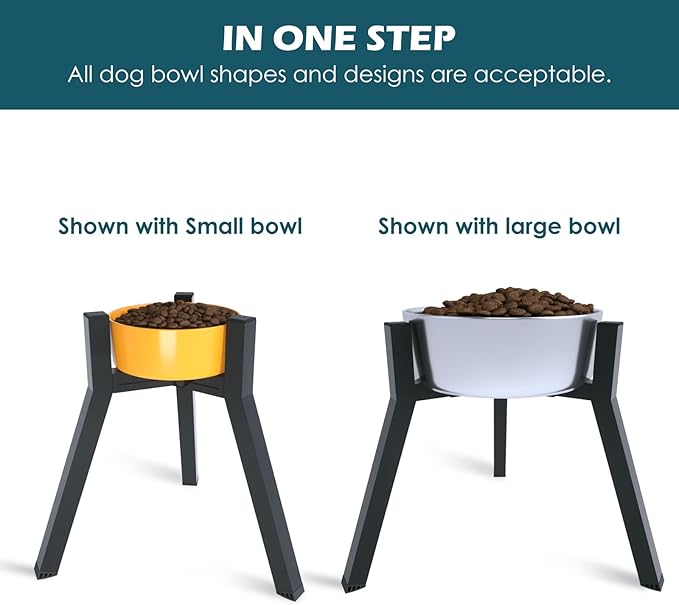 SHAINFUN Metal Raised Dog Bowl Stand for Extra Large and Large Breeds, Adjustable Width for 7-10.6" Food & Water Bowls, Single Tall Elevated Dog Bowls Holder, 13.7" Tall (Bowl Not Included)