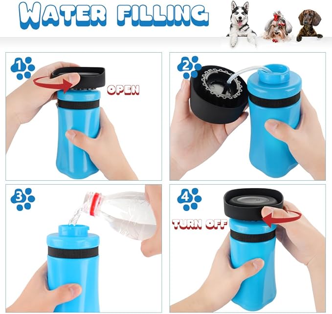 17OZ Dog Water Bottle, Portable Leak Proof Pet Water Dispenser with Carrying Rope, Lightweight for Outdoor Walking, Travel. Hiking (Blue)
