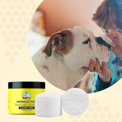 Wrinkle Wipes for French Bulldog, English Bulldog & Pug -100% Organic Extracts Dog Wrinkle Wipes to Soothe Wrinkles- Dog Face Wipes Cleaning Alcohol Free- Say Bye to Rash w/ Paste For Bulldogs Wrinkle