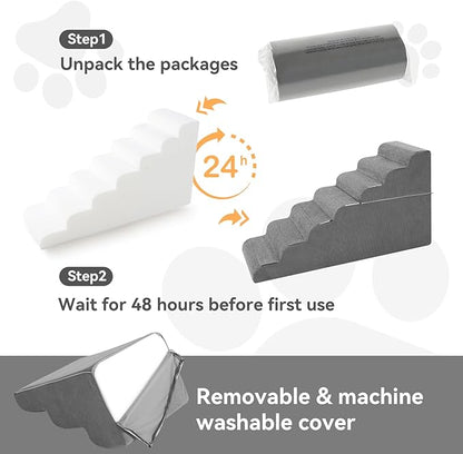 7 Steps Dog Steps for High Bed, 29.5'' High Dog Stairs for Small Dogs, Waterproof Pet Stairs for Small Old Large Dogs and Cats with Removable Cover & PE Support Board for Bed, Car or Couch