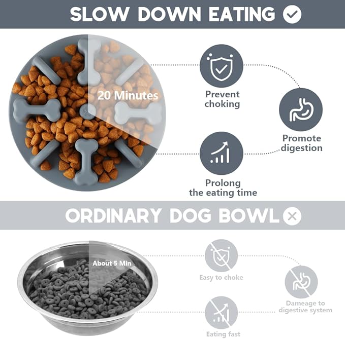 Slow Feeder Dog Bowls Insert, Animire Soft Silicone Anti-Choking Puzzle Slow Feeder, Anti-Slip Slow Down Eating Feeder Insert, Compatible with Regular Elevated Dog Bowls