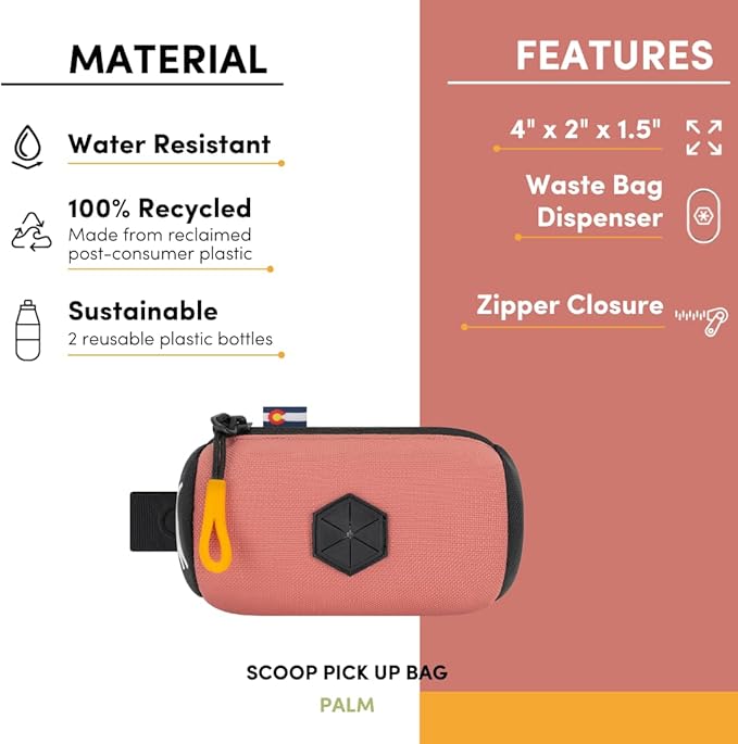 OllyDog Scoop Pick Up | Dog Poop Bag Holder | Lightweight & Water-Resistant Dispenser | Leash Attachment for Hands-Free Carry | Fits Standard Waste Bag Rolls (Desert)