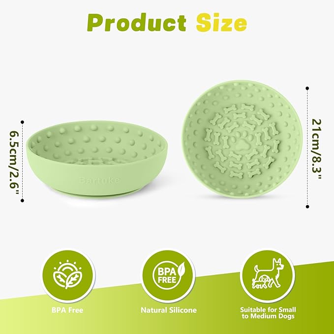 Dog Lick Bowl, Slow Feeder Dog Bowl Licking Mat for Small to Large Dogs, BPA-Free Non-Slip Silicone Slow Feeder Treat Dispenser for Anxiety Relief, Freezer & Dishwasher Safe (Green, 8.3"x2.6")