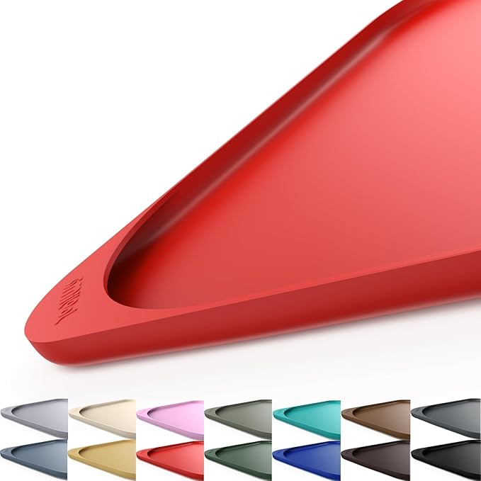 Silicone Pet Food Mat with Raised Edge for Food and Water Bowl, Dog Feeding Mats, Cat Food Trays for Floor Waterproof, Rubber Tray for Dogs and Cats, 19 x 12 x 0.7 Red
