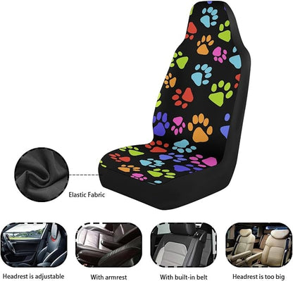 Dreaweet Cute Colorful Puppies Dog Paw Print Seat Covers for Cars Auto Car Accessories for Women Funny Front Seat Cover for Truck Sedan SUV Gift