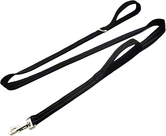 Dual Padded Handle Walking And Training Standard Leashes For Large Dogs With Reflective Stitching,360° Rotatable Heavy Duty Metal Buckle,D-Ring,Durable Nylon,6Ft Long For Big Dogs Over 70 Pounds Black