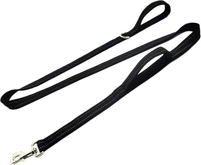 Dual Padded Handle Walking And Training Standard Leashes For Large Dogs With Reflective Stitching,360° Rotatable Heavy Duty Metal Buckle,D-Ring,Durable Nylon,6Ft Long For Big Dogs Over 70 Pounds Black