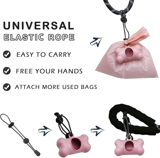 Dog Poop Pickup Bags Holder Dispenser with Standard-Sized Leak-Proof Scented Doggy Waste Bags and Carabiner with Safety Lock&Fastener Never Loose on Leash Lead Again (1 Holder 195 Bags, Pink)