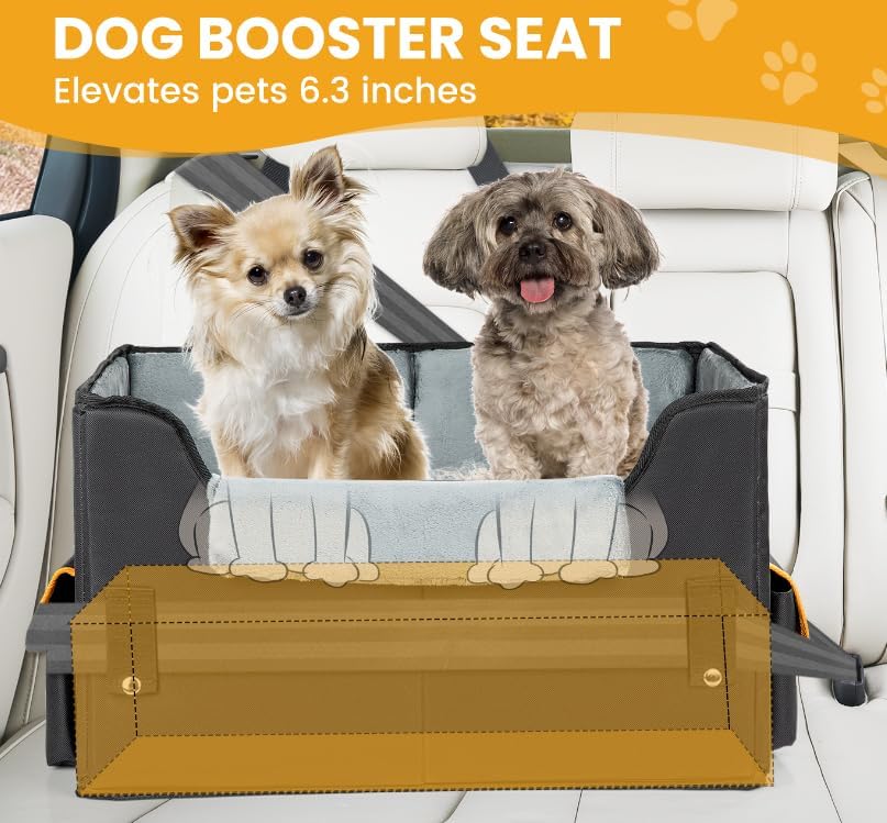 Dog Car Seat for Small Dogs, Elevated Dog Booster Seat Pet Travel Carrier Bed for Car with Adjustable Straps Pet Car Booster Seat for Small Dogs Cats - Image 5