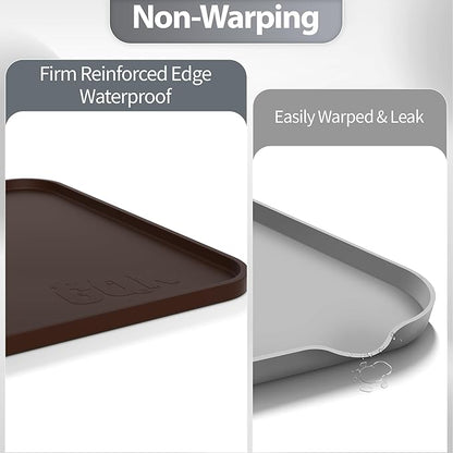 Silicone Dog Food Mat, Waterproof Anti-Slip Pet Feeding Mat with Warped Resistant Raised Edge,Spill-Proof Lip Floor Protection,Dishwasher-Safe Pet Placemat for Dogs & Cats(M 20" x 14" Brown)