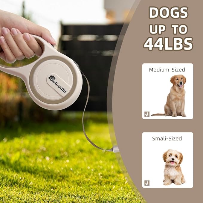 OUTnWILD Retractable Dog Leash - Retractable Dog Leash 16ft for Small/Medium Breeds/Pets Up to 44lbs. 360° Tangle Free Design with One Touch Quick-Lock Braking System&Anti-Slip Handle. (Khaki, M)