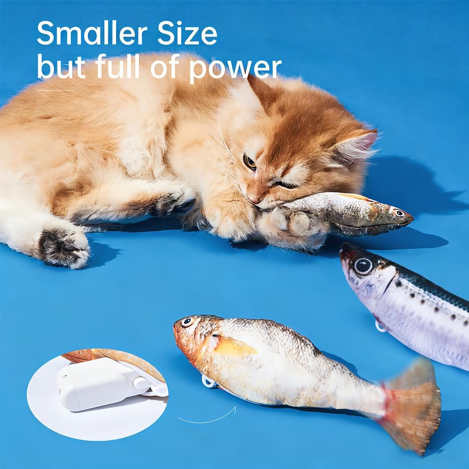 Realistic Floppy Fish Cat Toy with Catnip Toys for Cats Interactive Cat Toys for All Breeds Tap-Activated 3 Flapping Mode Sardine/Yellow Croaker,7.1 Inches,with Catnip,Rechargeable - Image 4