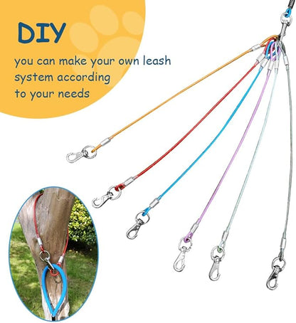 Chew Proof Dog Leash - 2Pack Metal Cable Lead,No Tangle Multiple Dog Leashes for Small and Medium Dogs- Heavy Duty Leash Extender for Collars & Harnesses(Black+Blue, 20in/50cm)