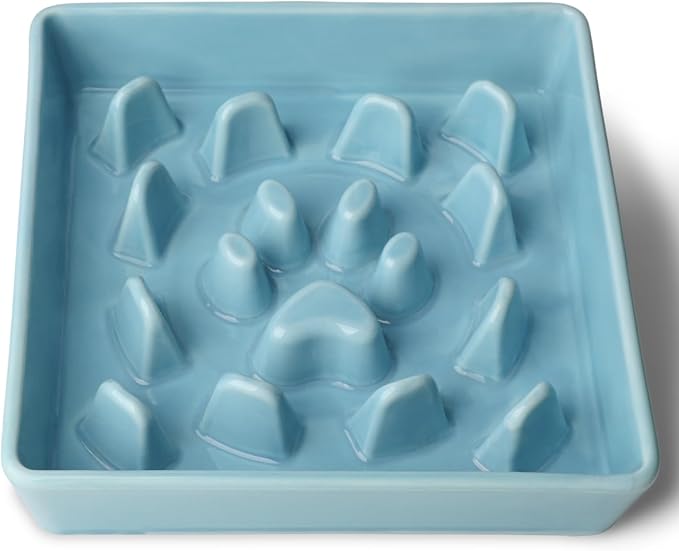 Ceramic Slow Feeder Dog Bowl, 1.8 Cup Fun Pet Food Dish for Small & Medium Breeds to Slow Down Eating, Anti-Gulping, Stop Bloat, Preventing Choking (Turquoise)