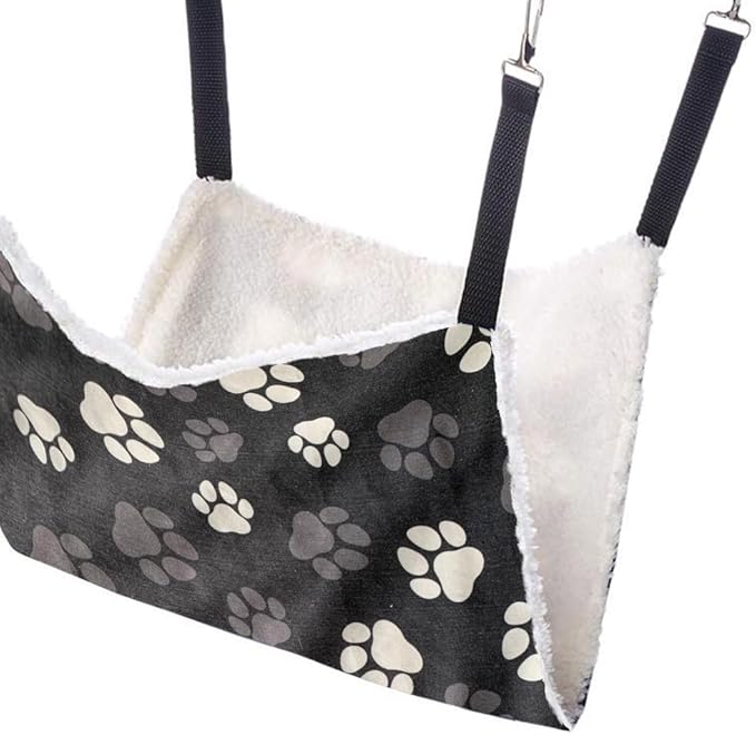 WIRESTER Reversible Cat Hanging Hammock 22.8 x 18.9 Inch, Pet Cage Hammock Bed with Adjustable Straps, Soft Sleeping Hammock for Cat, Ferret, Puppy Dog, Rabbit, Small Animals - Dog Paws