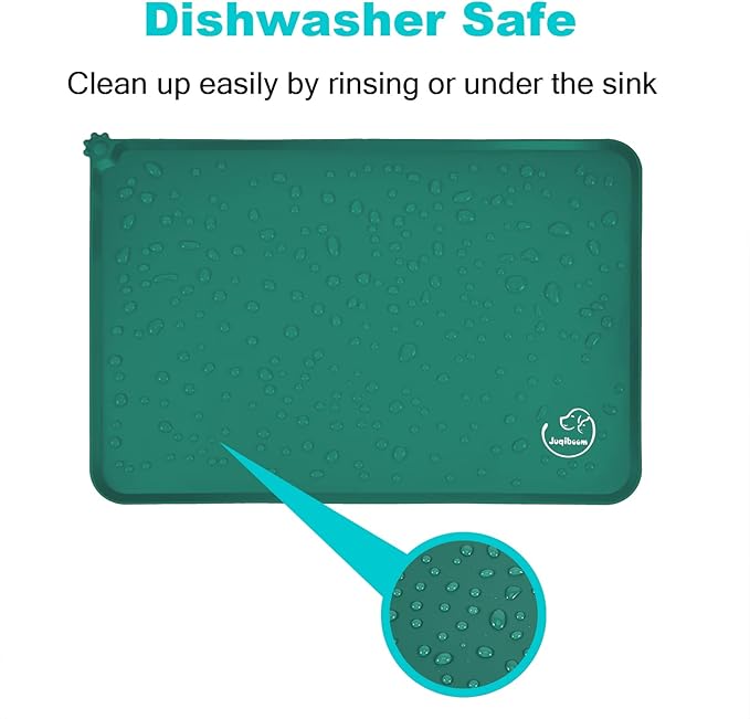 Silicone Waterproof Dog Cat Pet Feeding Mats, Non Slip, Easy Clean Pet Dog Cat Bowl Mats Placemat (18.5" x 11.5") Hunter Green