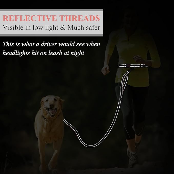 VIVAGLORY Hands Free Dog Leash Bungeeone Running Dog Leash with Waist Belt for Running Walking & Jogging, Bungee & Around Waist for Pet, M, Pink/Grey