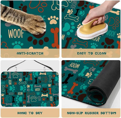 Dog Food Mats for Floors Waterproof, Pet Water Bowl Mats Pet Feeding Absorbent Placemats Green 24 * 32 inch