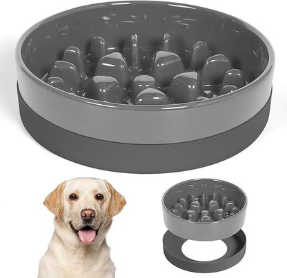 Sted Ceramic Slow Feeder Dog Bowls for Medium Large Breed, Slow Feeding Dog Bowl, Dogs Food Bowls for Fast Eaters, Puzzle Dogs Food Bowl with Silicone Base, Maze Grey