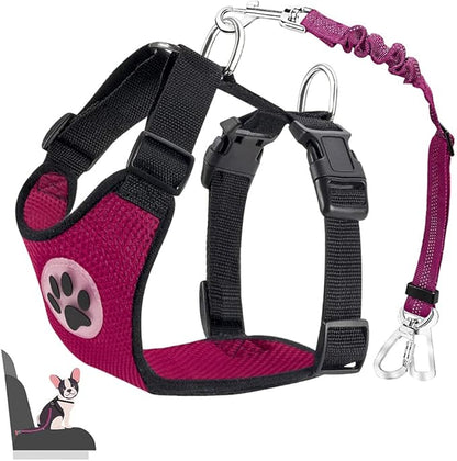 Lukovee Dog Seat Belt for Car, Adjustable Dog Car Harness for Large Medium Small Dogs, Soft Padded & Breathable Mesh Dog Seatbelt with Car Strap and Carabiner (Rose,M)