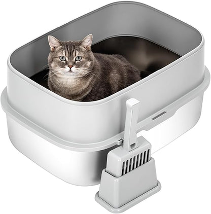 Stainless Steel Sifting Litter Box with Lid, Metal Litter Pan with Scoop for Big Cats Multi Cat, Extra Large Cats Litterbox Odor Control Easy Clean