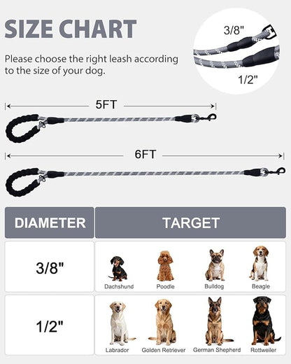Joytale Dog Leash for Small Dogs, Heavy Duty Nylon Leashes with Comfortable Padded Handle and Highly Reflective Threads, Ideal for Walking and Training, Gray, 5'×3/8''