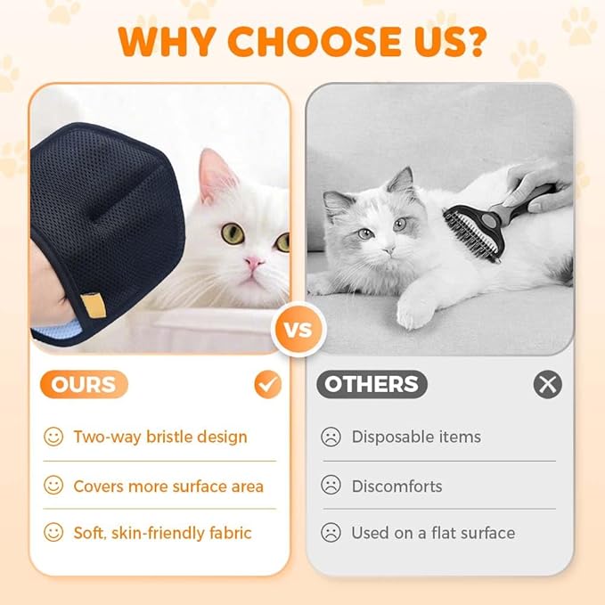 2 Pack Pet Hair Removal Glove for Cats & Dogs, 2026 Upgrade Pet Hair Remover Electrostatic Gloves Pet Hair Remover Glove for Couch, Furniture, Carpet, Curtain (Blue+Black)