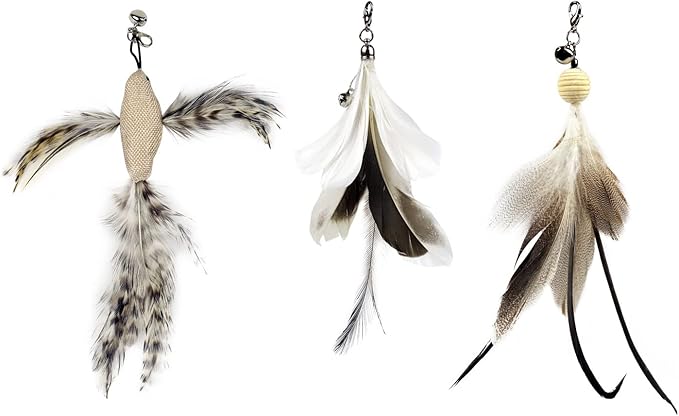 TTcat Cat Feather Toy Replacement Wand Refills, 10 Pcs Simulation Insects Bird Feathers.