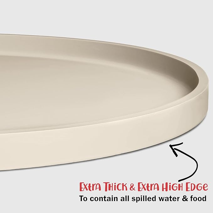 DogBuddy Dog Food Mat - Waterproof Dog Bowl Mat, Silicone Pet Mat for Food and Water Bowls, Nonslip Pet Feeding Mat with Edges, Dogs Food Mats for Floors, Puppy Supplies (Large, White Sand)