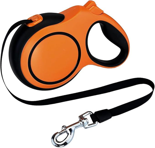 26Ft Retractable Dog Leash, Heavy Duty Great Leash for Dog up to 110 lbs, Anti-Slip Rubberized Handle, One-Handed Brake, Strong Nylon Tape, Tangle Free(Large，Orange&Black).