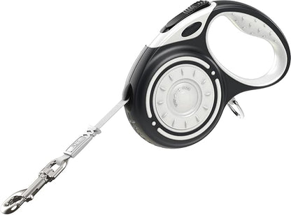 Retractable Dog Leash for Medium & Large Dogs up to 80 lbs, One-Handed Brake, 180kg Strong Nylon Tape, Tangle Free, Anti-Slip Handle (M & L Size) (Black Grey, L-5M)