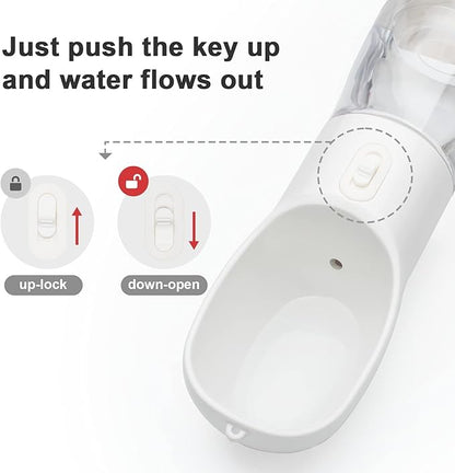 Portable Dog Water Bottle - Leak Proof Dog Water Dispenser with Bowl & Food Container, Dishwasher Safe Food Grade Plastic for Pet Puppy Outdoor Walking Hiking Travel White