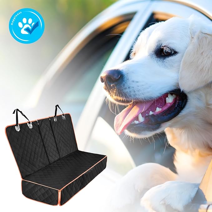 Dog Car Back Seat Cover, Waterproof Scratch-Resistant 600D Heavy Duty Vehicle Pet Bench Seat Protector, Non Slip Automotive Interior Backseat Cushions, Universal for SUV Sedan Truck (Orange)