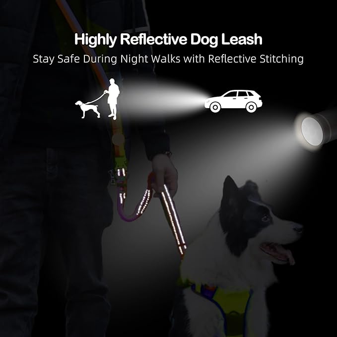 EVERKING 6-in-1 Hands-Free Dog Leash, Adjustable Elastic Reflective Nylon, Dual-Handle Shock Absorbing, 6 Feet, for Small to Large Dogs 30-150lbs (Golden Olive)